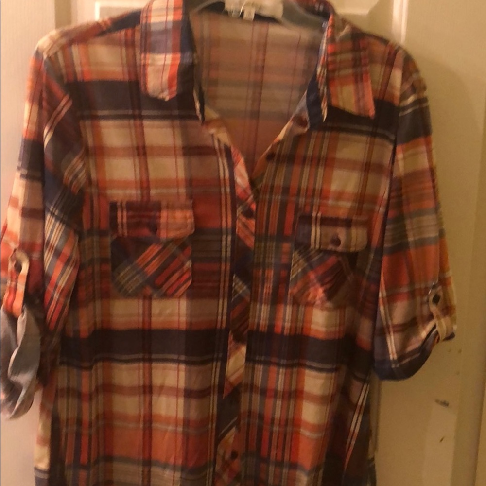 Eden & Olivia Orange Navy Plaid Button-Down Shirt